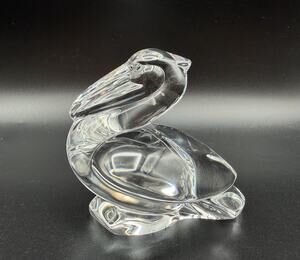Steuben Crystal Clear Art Glass Pelican Bird Figurine 2.75” Coastal Decor Signed